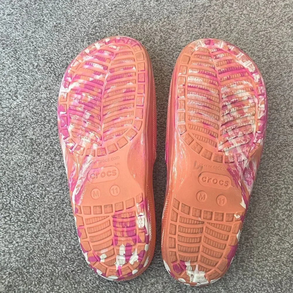Crocs Classic Slide Pink Orange‎ Marbled Tie Dye Sandals Mens 11 Women 13 206121